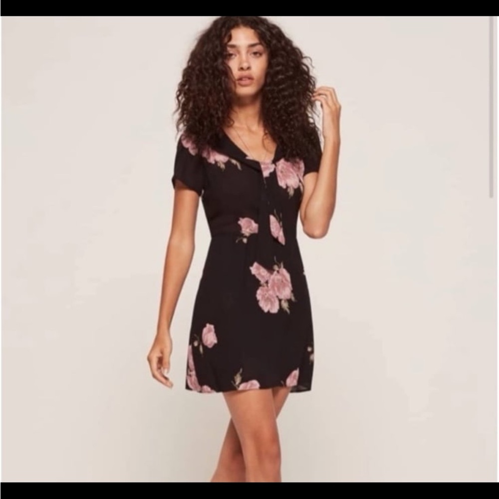 Reformation Black Dress with Pink Floral Design size 8